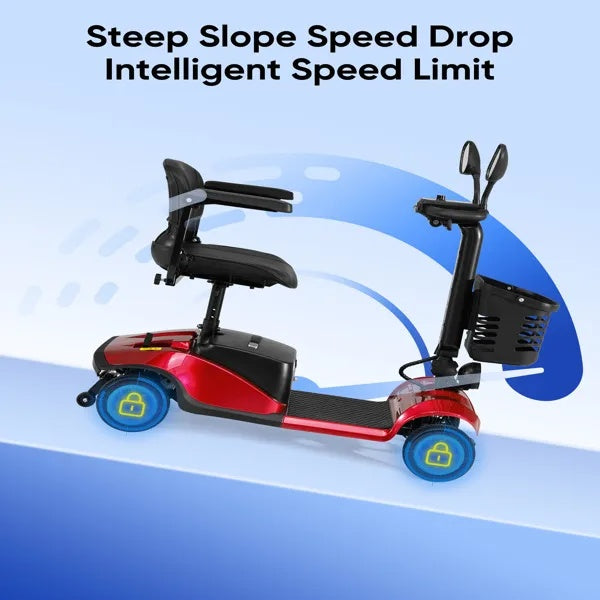 Foldable Electric Mobility Scooter With Light And Basket - Compact 4-Wheel Travel Wheelchair For Easy Mobility And Perfect Christmas Gift
